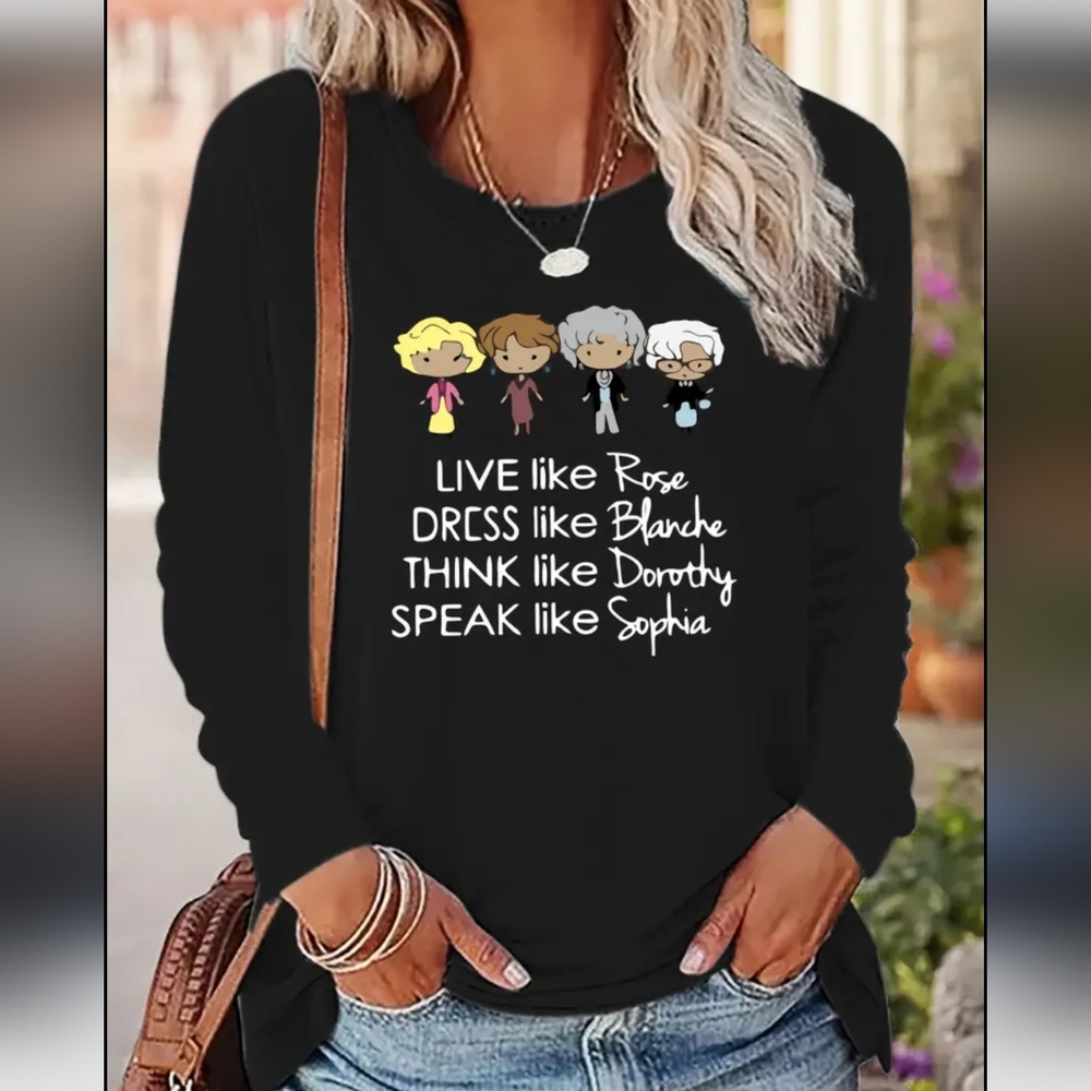 SHEIN Black Graphic 'Live like Rose' Women's Long Sleeve Sweatshirt